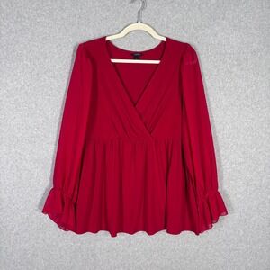 Torrid Babydoll Tunic Top 2X Red Blouse Wrap‎ Pleated Coquette Feminine Romantic